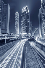 Traffic in downtown of Hong Kong city at night