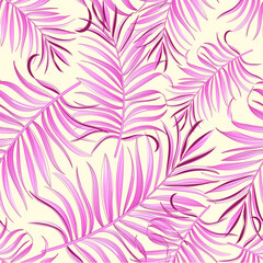 Seamless tropical vector pattern with tropical plants and palm leaves. Vector summer background.Stock vector ESP 10