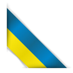 Ukrainian flag. Realistic flag of Ukraine. Corner tape. Isolated on a white background. Vector illustration.