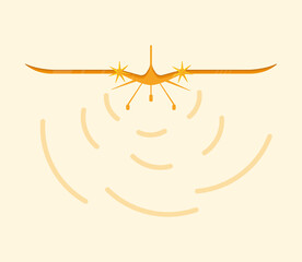 With radar and control sensors. Colorful unmanned aerial vehicle icon. Aviation technology military drone modern warfare. Modernly illustrated as an unmanned aerial vehicle (UAV). Front view UAV icon.