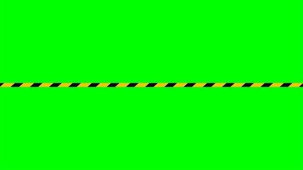 caution tape stripe on green screen background, green screen video and safety strip, warning tape line over green screen colour, ribbon yellow black striped on chroma key screen