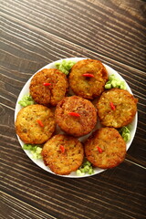 Healthy appetizer, homemade delicious and spicy fresh baked meat cutlets .snack foods.