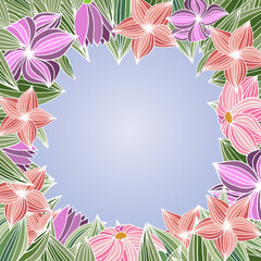 Fototapeta na wymiar Floral frame on sky-blue background.