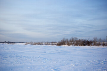Fototapeta na wymiar Scenery. snowy field in Siberia. cold nature. winter