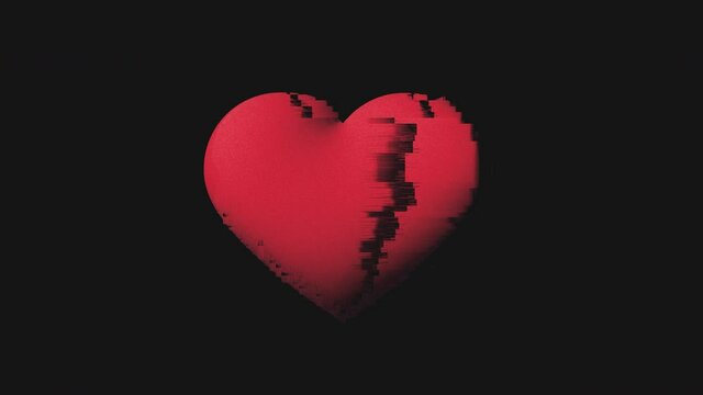 Glitch 3D Love Heart animation, Lo-Fi Black Background, Digital Distortion, Pixels