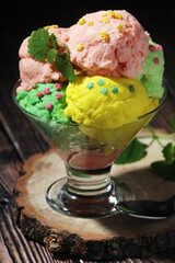 Ice cream scoops in an ice cream bowl