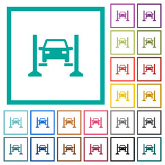 Car service flat color icons with quadrant frames