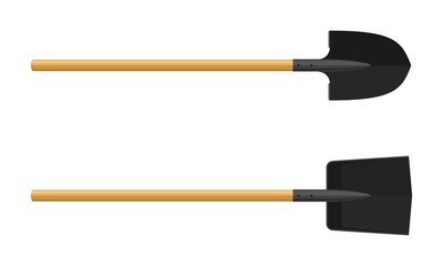 Shovel and spade isolated on white background. Work tool for outdoor activities, digging, gardening. Construction equipment. Vector illustration