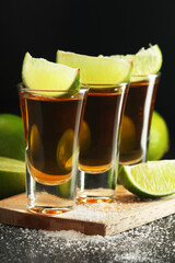 Shots with tequila with salt and lime