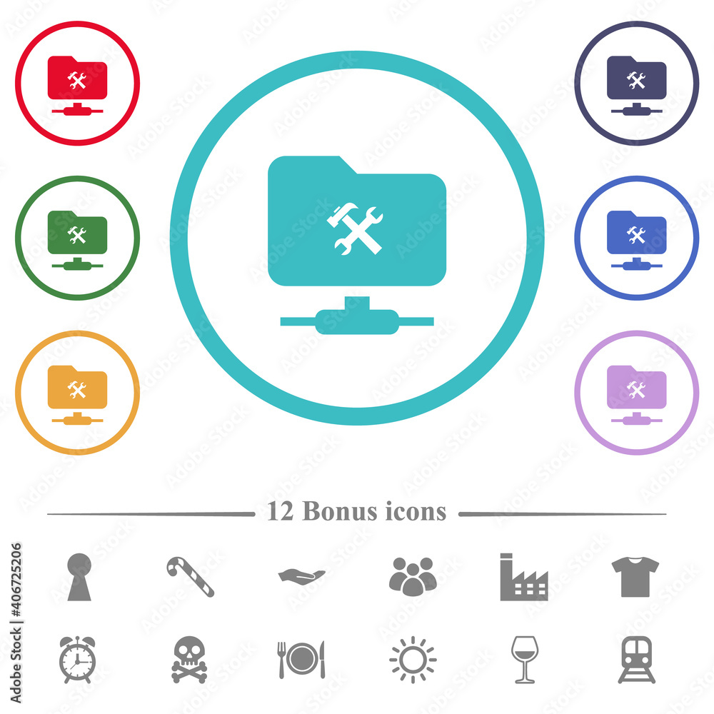 Poster ftp tools flat color icons in circle shape outlines