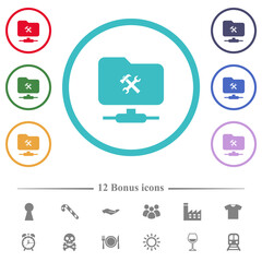 FTP tools flat color icons in circle shape outlines