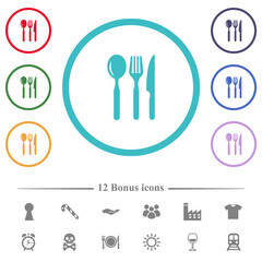 Restaurant flat color icons in circle shape outlines