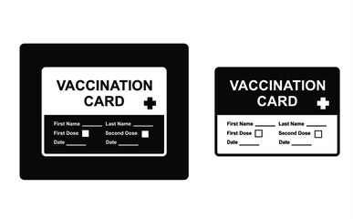 Vaccination card icons on black and white backgrounds. Vector illustration of vaccination documents for protection and preventive healthcare.
