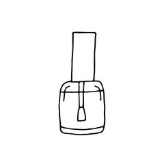 A bottle of nail polish. Manicure. Pedicure. Nail care. Vector hand-drawn doodle illustration. Black and white outline