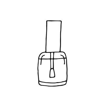 recommend clip art: A bottle of nail polish. Manicure. Pedicure. Nail care. Vector hand-drawn doodle illustration. Black and white outline