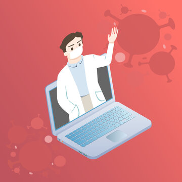 Illustration of doctor on laptop explain the dicease