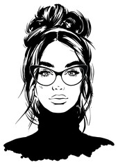 woman in black turtleneck sweater and eyeglasses