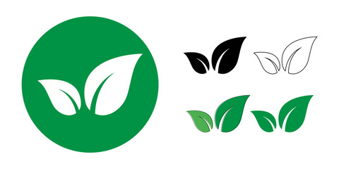 Fototapeta na wymiar Green leaf signs. Leaf icons set ecology nature element. Ecology icon set