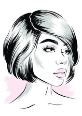 attractive young woman face with short haircut