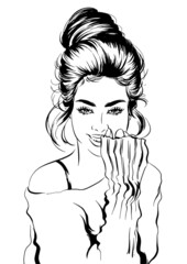 Attractive woman with messy hair bun