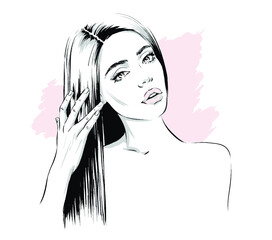 Fashion vector illustration of woman with long hair