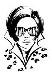 illustration of beautiful female in sunglasses shopping