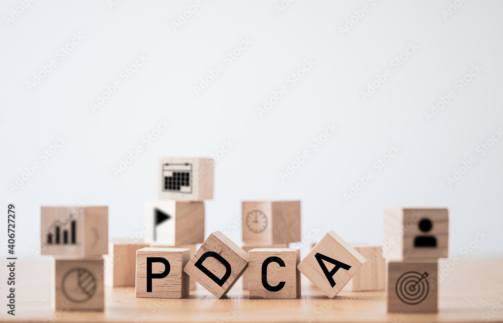 Poster pdca or pan do check action for quality cycle continuous improvement . kaizen concept.