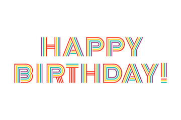 Obraz premium Happy Birthday. Beautiful greeting card poster with retro, old text word. Hand drawn, design elements. Handwritten brush on a white background isolated vector