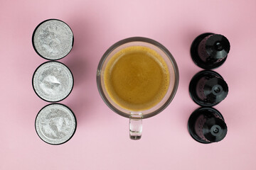 coffee capsules and cup of espresso