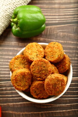 Homemade delicious chicken cutlets served in ceramic bowl. healthy snack foods background. 