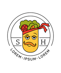 Cartoon character shawarma logo on a white isolated background in a circle with text. Vector modern logo