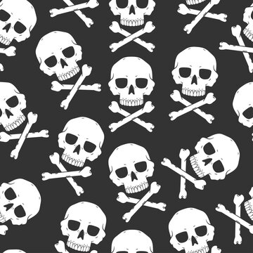 Skull and crossbones vector seamless pattern for Halloween. Background for wallpaper, wrapping, packing, and backdrop.
