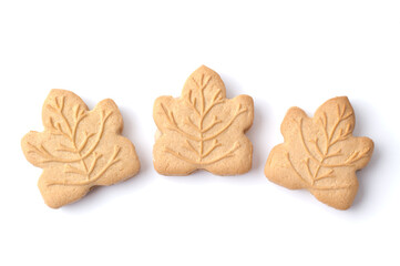 Canadian maple leaf cream cookies on white