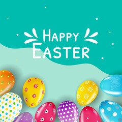 Easter poster template with 3d realistic  Easter eggs.  Template for advertising, poster, flyer, greeting card.  Vector Illustration EPS10