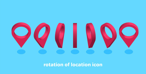 isometric vector illustration on blue background, 360 degree rotation of location icon