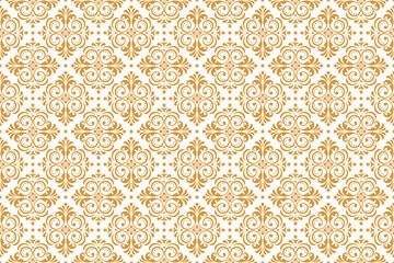 Fototapeta premium Wallpaper in the style of Baroque. Seamless vector background. White and gold floral ornament. Graphic pattern for fabric, wallpaper, packaging. Ornate Damask flower ornament