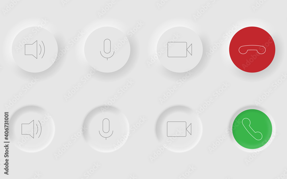 Fototapete White buttons in Neomorphism design style. Communication buttons set modern buttons. Vector