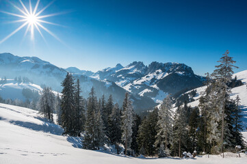 Fototapeta na wymiar wonderful snowcovered winter landscape at Gastlosen in Bernese Alps