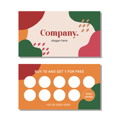 Loyalty card for cafe coffee. Stamps card collect 10 get 1 free. abstract background