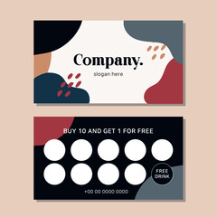 Loyalty card for cafe coffee. Stamps card collect 10 get 1 free. abstract background