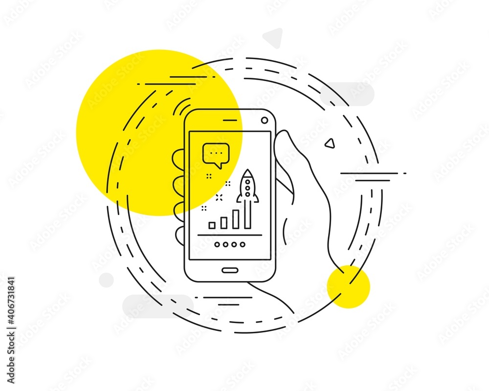 Poster development plan line icon. mobile phone vector button. launch startup business sign. innovation sym