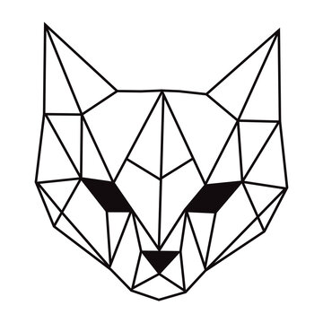 Cat face. Geometric Line art, vector illustration.