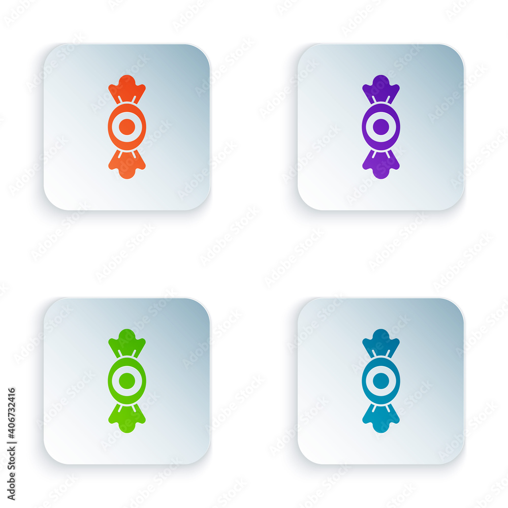 Poster color candy icon isolated on white background. set colorful icons in square buttons. vector.
