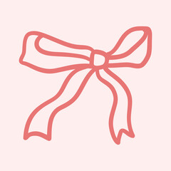 Valentines Day theme doodle Vector icon of present bow isolated on a pink. Hand drawn line illustration