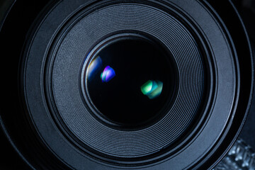 Closeup of photo camera lens background