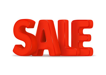Red inscription sale, volumetric letters for design, falling prices.