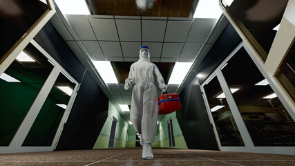 Image of a doctor in a biological protection suit 3D illustratio