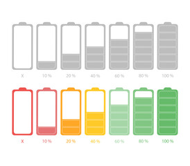 Discharged and fully charged battery smartphone. Vector illustration.