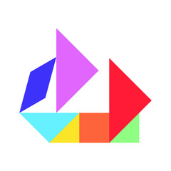 Color tangram puzzle in sailing boat shape on white background