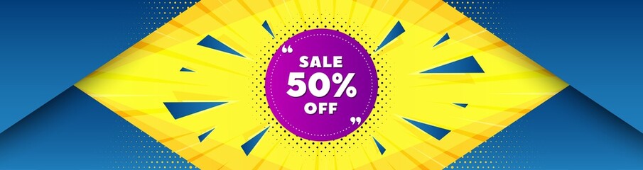 Sale 50 percent off banner. Abstract background with offer message. Discount sticker shape. Coupon bubble icon. Best advertising coupon banner. Sale 50 percent badge shape. Abstract background. Vector